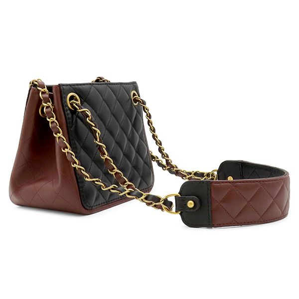 Chanel Shoulder Bag Quilted Small Bucket Lambskin Black Bordeaux Vintage — view 2