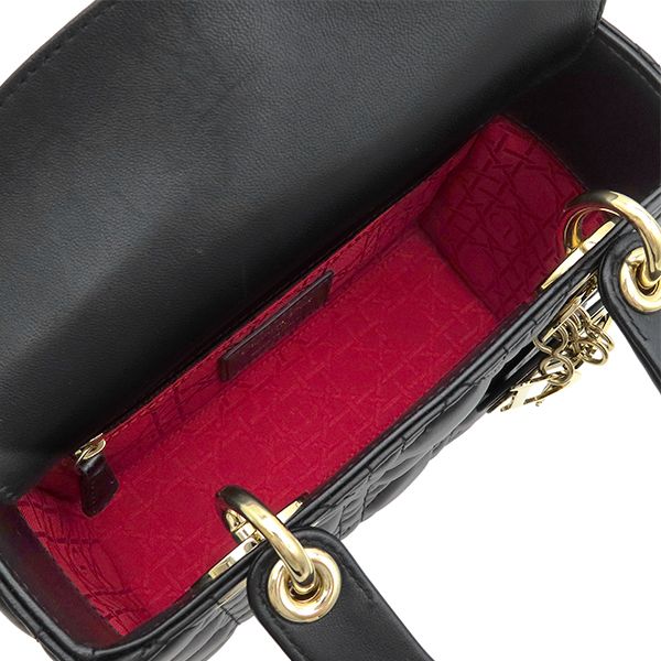 Dior 2-Way Bag Lady Small Lambskin Black Gold Shoulder Handbag Cannage — view 8