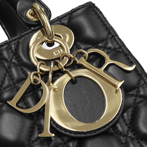 Dior 2-Way Bag Lady Small Lambskin Black Gold Shoulder Handbag Cannage — view 6