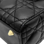 Dior 2-Way Bag Lady Small Lambskin Black Gold Shoulder Handbag Cannage — view 4