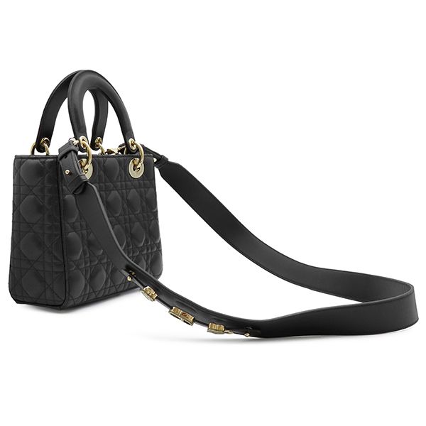 Dior 2-Way Bag Lady Small Lambskin Black Gold Shoulder Handbag Cannage — view 2