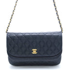 Chanel Quilted Half Moon Double Flap Chain Shoulder Navy Bag Lambskin