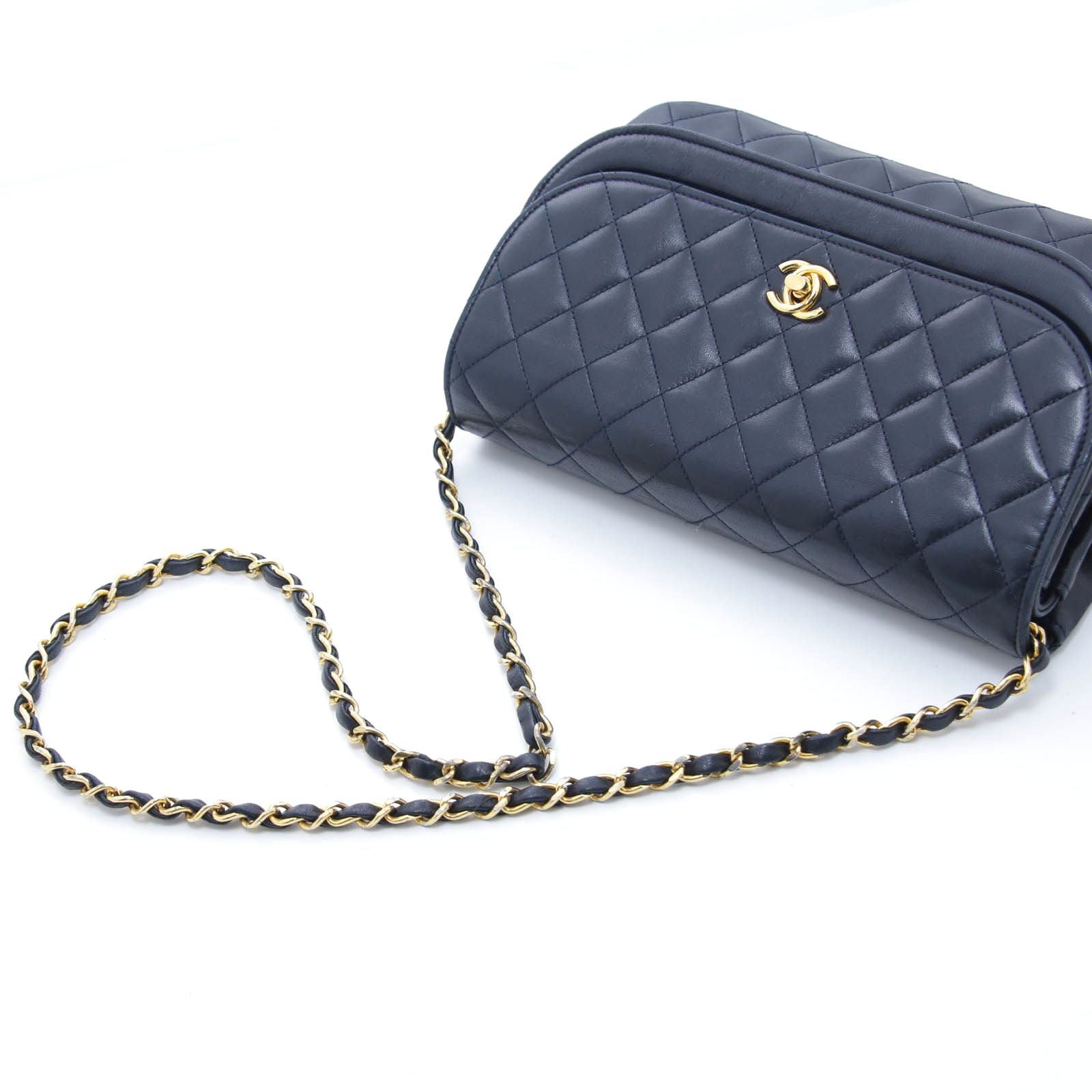 Chanel Quilted Half Moon Double Flap Chain Shoulder Navy Bag Lambskin — view 4
