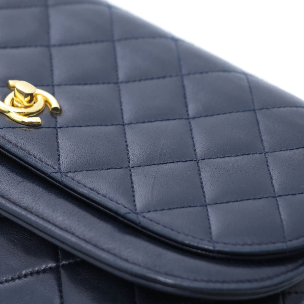 Chanel Quilted Half Moon Double Flap Chain Shoulder Navy Bag Lambskin — view 6