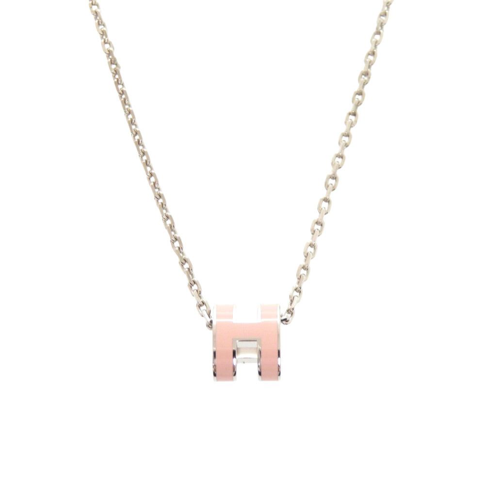 Hermes Pop H Mini Pink Silver Necklace