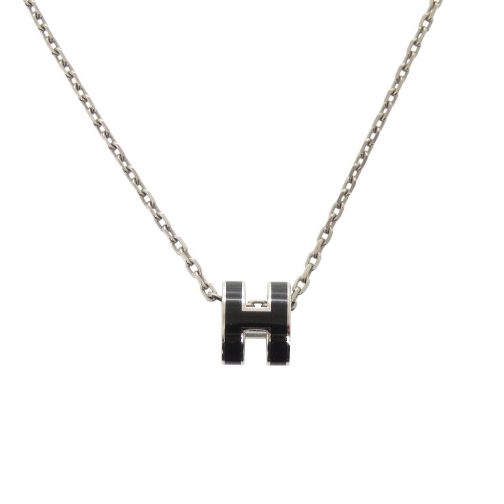 Hermes Pop H Mini Black Silver Necklace