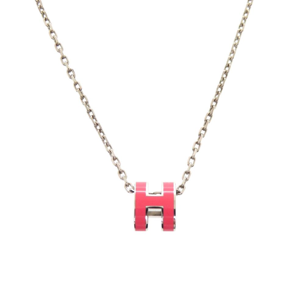 Hermes Pop H Mini Pink Silver Necklace