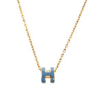Hermes Pop H Mini Necklace Blue Gold