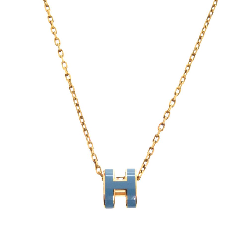 Hermes Pop H Mini Necklace Blue Gold