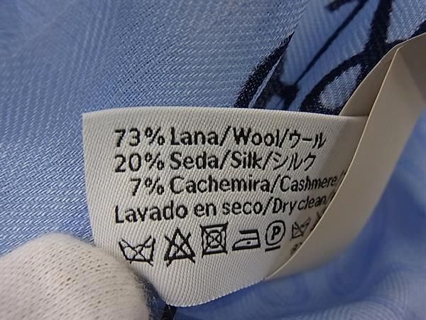 Loewe Anagram Wool Silk Fringe Shawl Blue Scarf — view 4