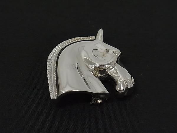 Hermes Cheval Horse Motif Brooch Pin Badge Silver