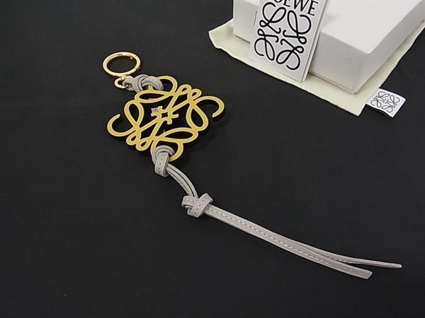 Loewe Anagram Leather Key Holder Bag Charm Greige Yellow
