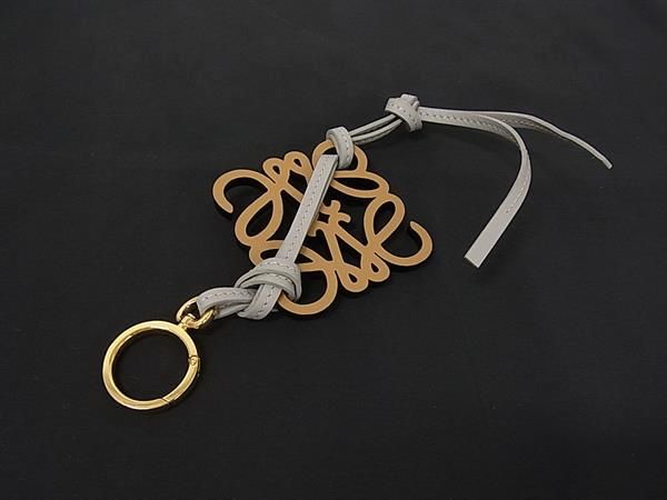 Loewe Anagram Leather Key Holder Bag Charm Greige Yellow — view 2
