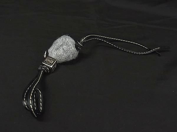 Loewe Anagram Leather Baby Penguin Key Holder Bag Charm Black Gray — view 3
