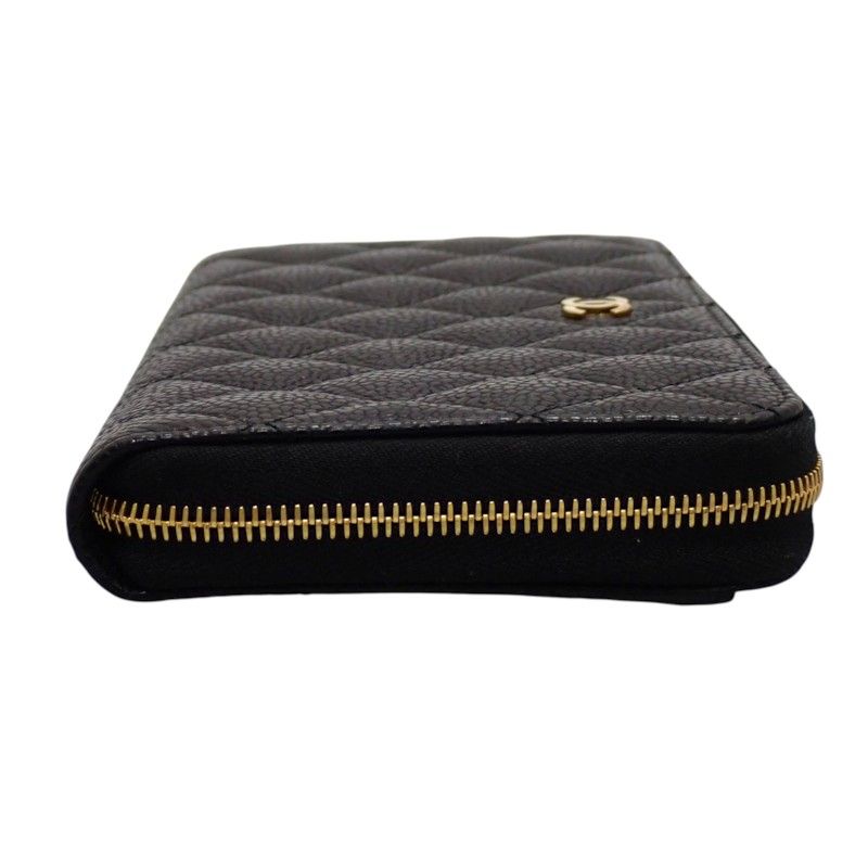 Chanel Classic Long Zip Wallet Caviar Leather Black Quilted Gold Genus — view 6