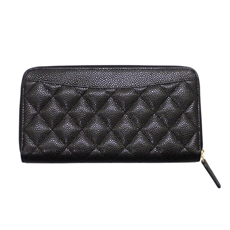 Chanel Classic Long Zip Wallet Caviar Leather Black Quilted Gold Genus — view 3