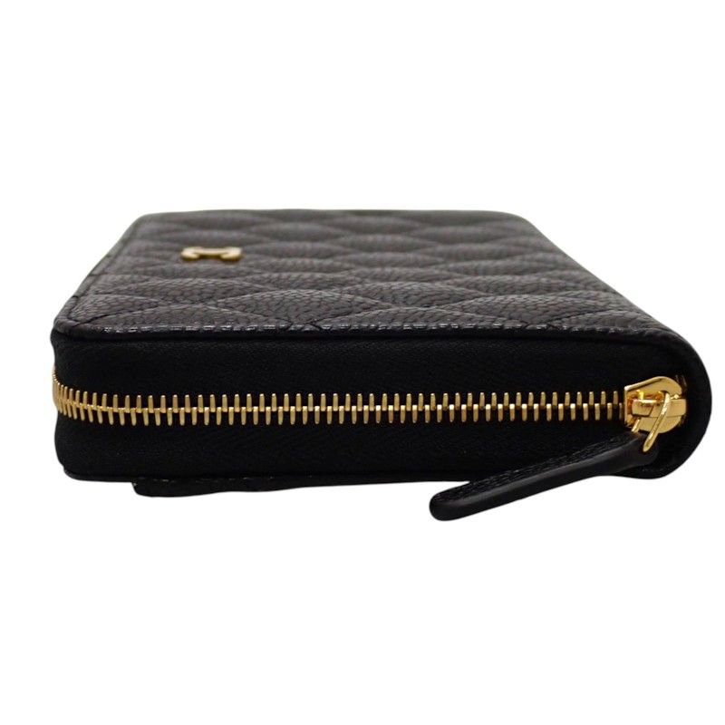Chanel Classic Long Zip Wallet Caviar Leather Black Quilted Gold Genus — view 7