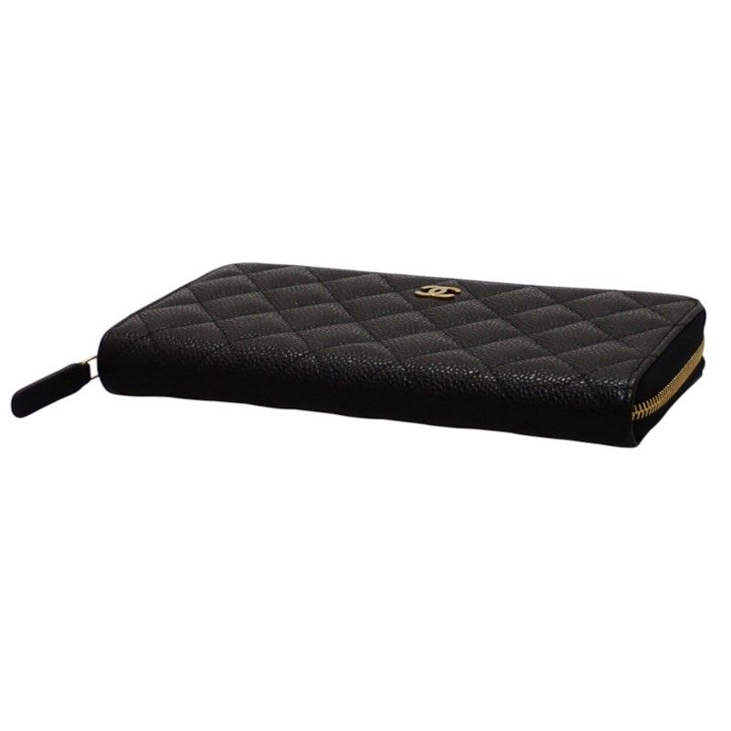 Chanel Classic Long Zip Wallet Caviar Leather Black Quilted Gold Genus — view 8