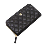 Chanel Classic Long Zip Wallet Caviar Leather Black Quilted Gold Genus — view 5