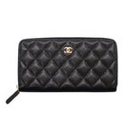 Chanel Classic Long Zip Wallet Caviar Leather Black Quilted Gold Genus — view 2