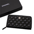 Chanel Classic Long Zip Wallet Caviar Leather Black Quilted Gold Genus