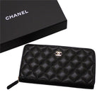 Chanel Classic Long Zip Wallet Caviar Leather Black Quilted Gold Genus