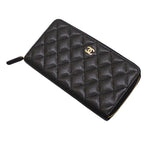 Chanel Classic Long Zip Wallet Caviar Leather Black Quilted Gold Genus — view 4