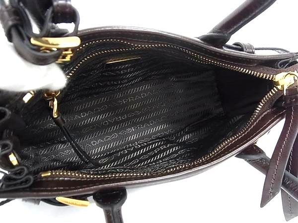 Prada Bonnie Leather 2-Way Handbag Shoulder Crossbody Brown Gold — view 5