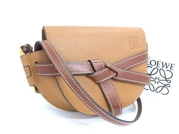 Loewe Gate Anagram Leather Crossbody Shoulder Bag Pochette Brown