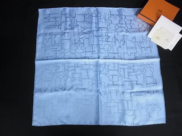 Hermes Collection Equestre Carre 45 Petit Gavroche Silk Pocket Square Light Blue