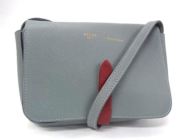 Celine Leather Crossbody Shoulder Bag Pochette Blue Gray