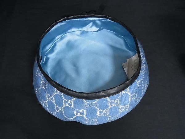 Gucci GG Pattern Glitter Wool Nylon Beret M 57 Light Blue Silver Hat — view 4