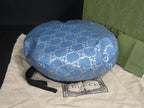 Gucci GG Pattern Glitter Wool Nylon Beret M 57 Light Blue Silver Hat