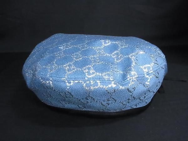 Gucci GG Pattern Glitter Wool Nylon Beret M 57 Light Blue Silver Hat — view 2