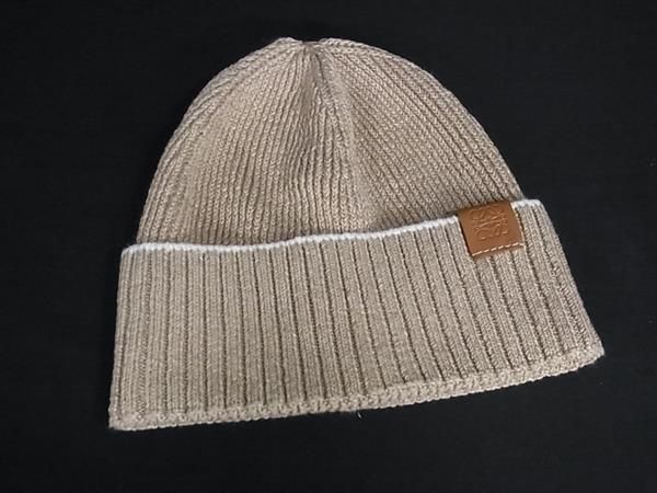Loewe Linen Nylon Knit Cap Hat Beige