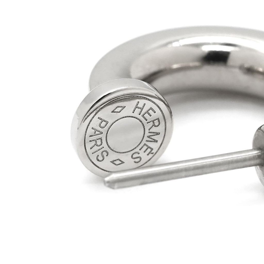Hermes Earrings O'Kelly Metal Veau Swift Black Silver Cadena Shape Hoop — view 7
