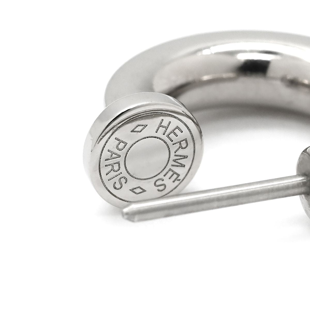 Hermes Earrings O'Kelly Metal Veau Swift Black Silver Cadena Shape Hoop — view 7