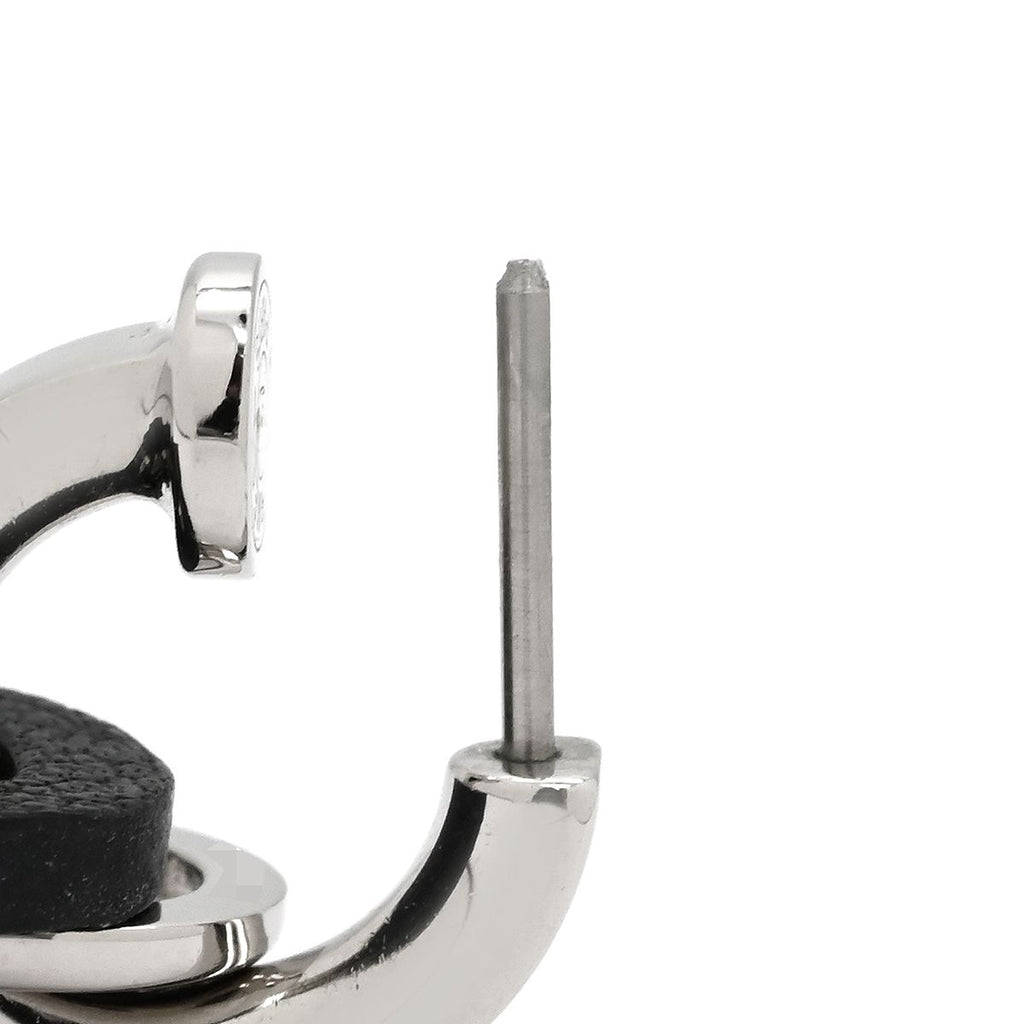 Hermes Earrings O'Kelly Metal Veau Swift Black Silver Cadena Shape Hoop — view 3