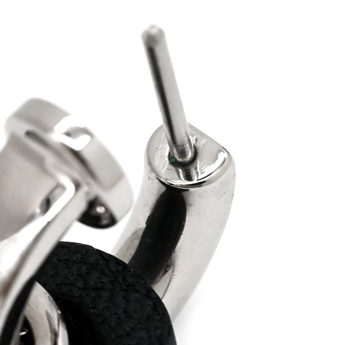 Hermes Earrings O'Kelly Metal Veau Swift Black Silver Cadena Shape Hoop — view 6