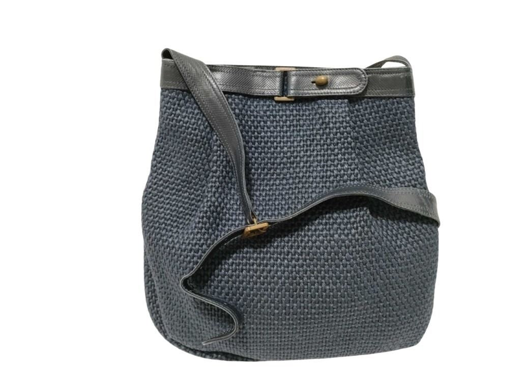 Bottega Veneta Shoulder Bag Navy Canvas Leather