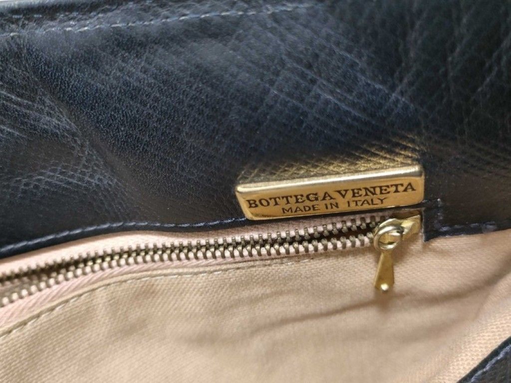 Bottega Veneta Shoulder Bag Navy Canvas Leather — view 8