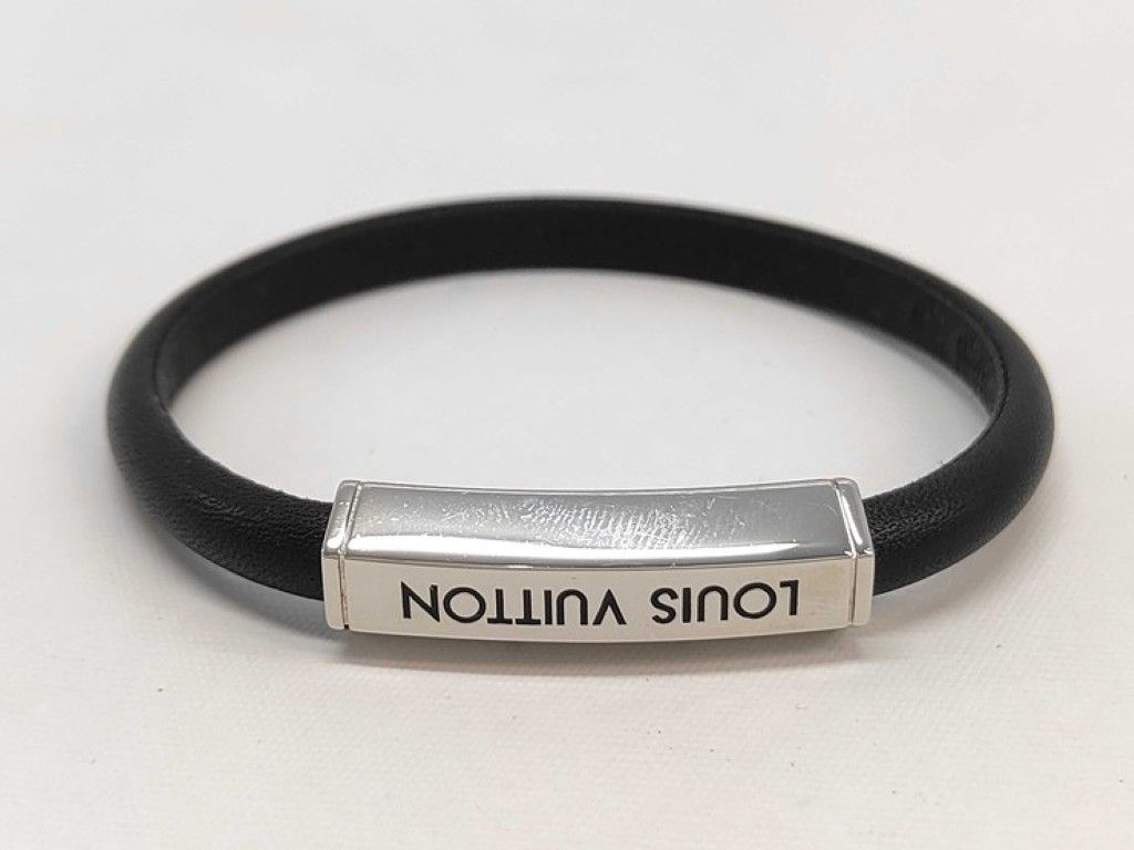 Louis Vuitton Bracelet Clip It Black Leather Silver — view 2