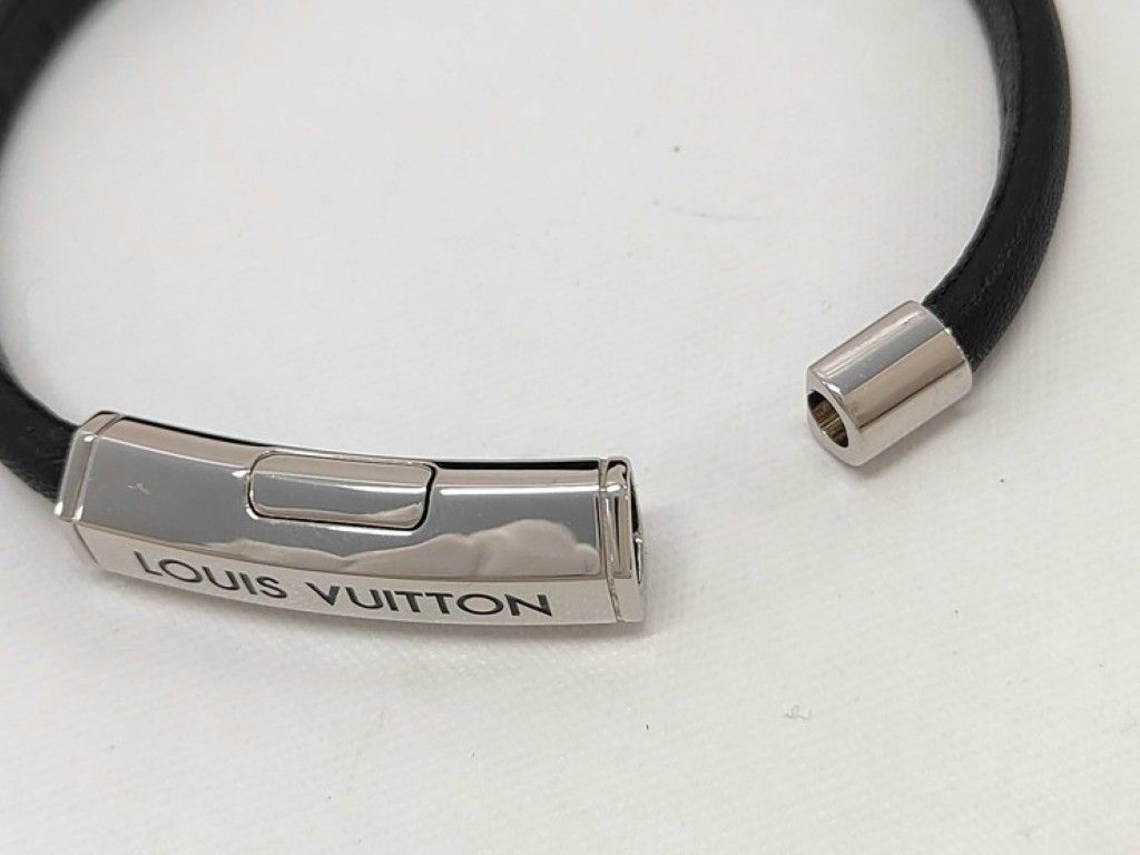 Louis Vuitton Bracelet Clip It Black Leather Silver — view 5