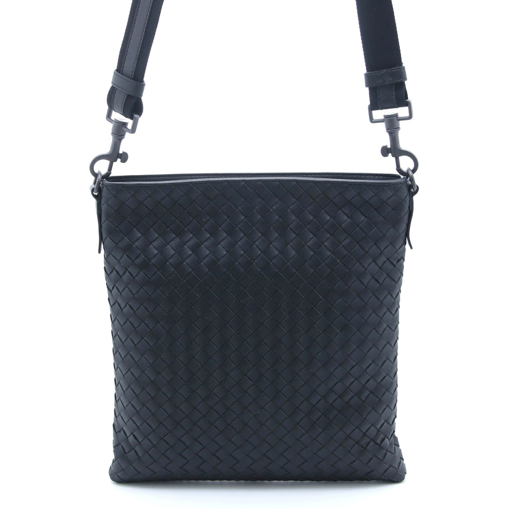 Bottega Veneta Intrecciato Shoulder Bag Black Leather
