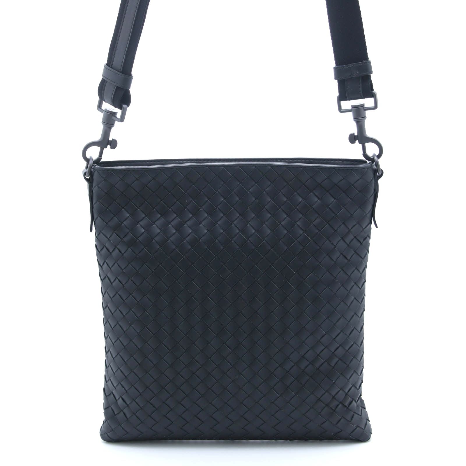 Bottega Veneta Intrecciato Shoulder Bag Black Leather