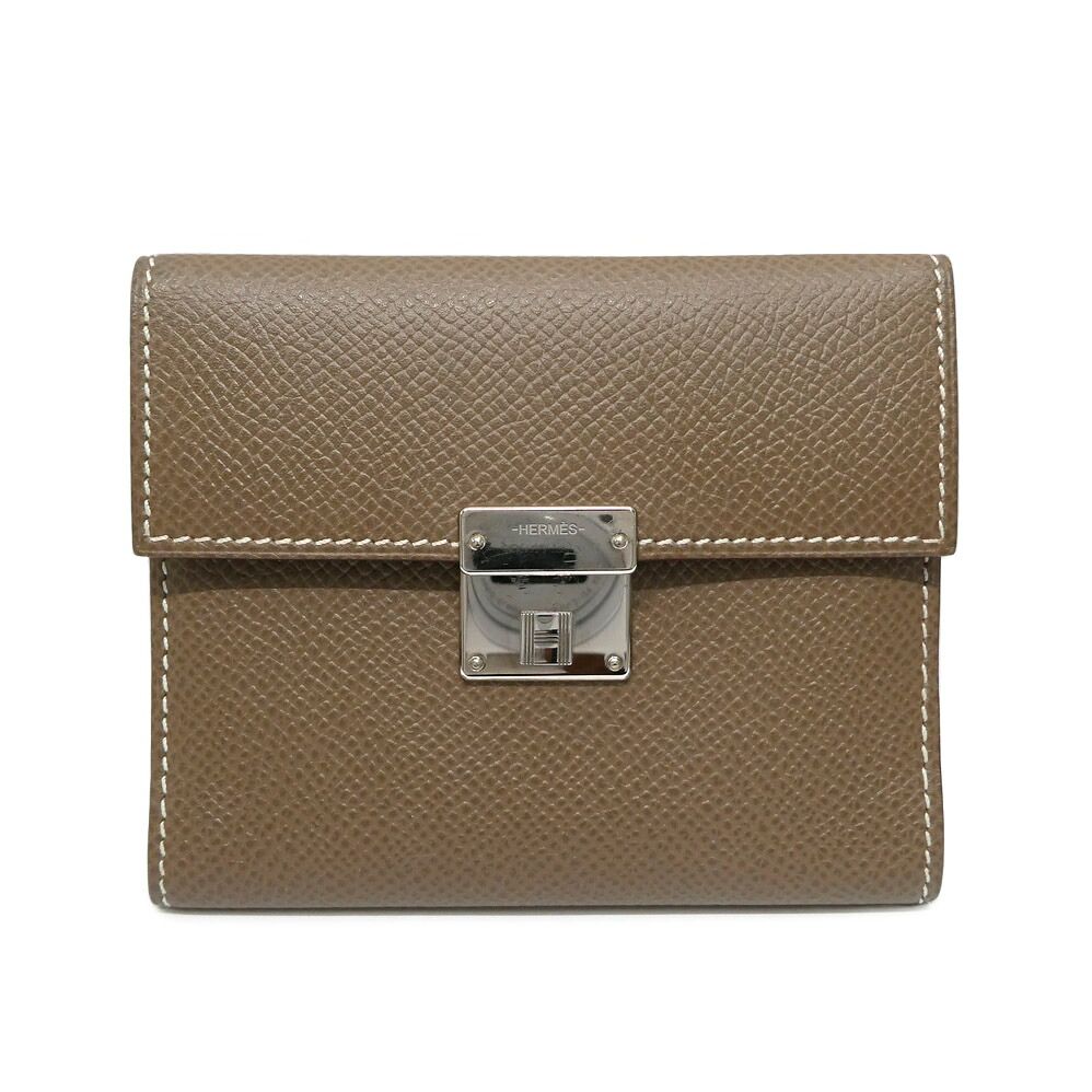 Hermes Card Case Clic Mini Etoupe Veau Epsom Silver Trifold