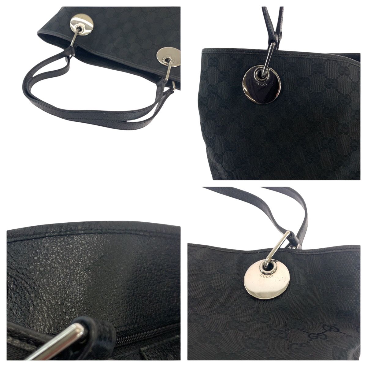 Gucci Black Silver GG Canvas Tote Shoulder Bag — view 5
