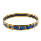 Hermes Bracelet Enamel PM Metal Blue Gold Black Cloisonne Ribbon