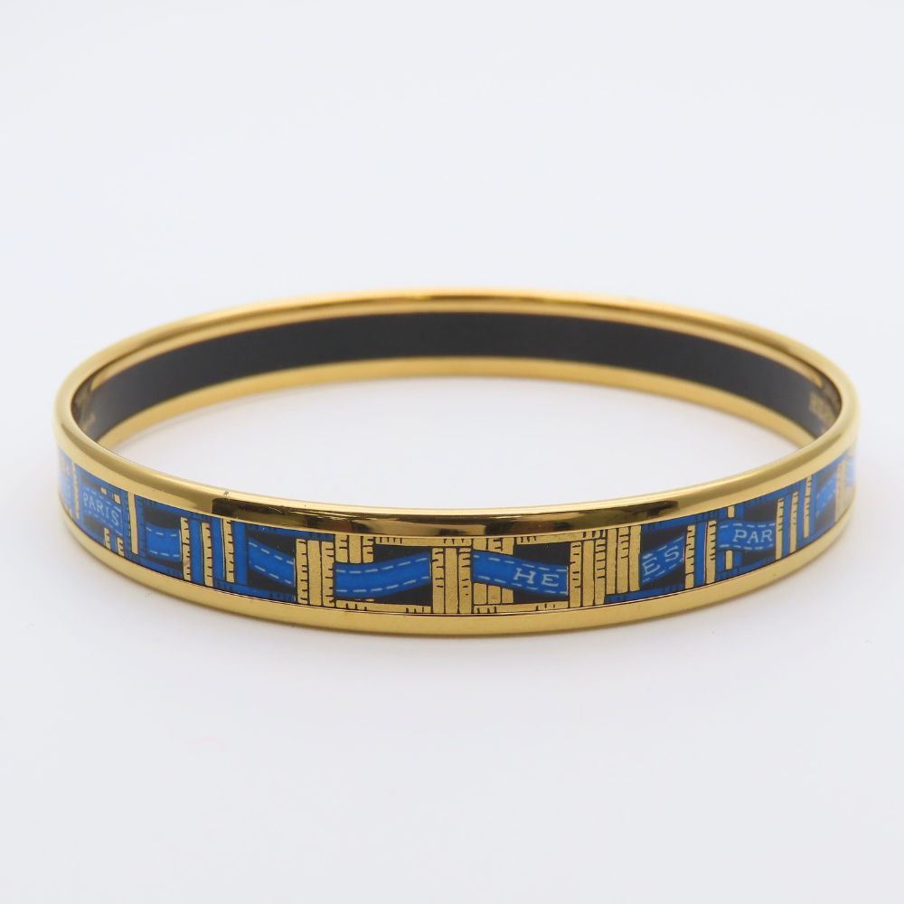 Hermes Bracelet Enamel PM Metal Blue Gold Black Cloisonne Ribbon — view 3