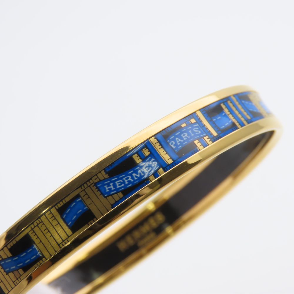 Hermes Bracelet Enamel PM Metal Blue Gold Black Cloisonne Ribbon — view 8